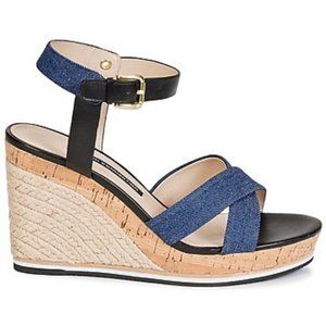 French Connection LATA Denim Blue Wedge Espadrilles Size 7